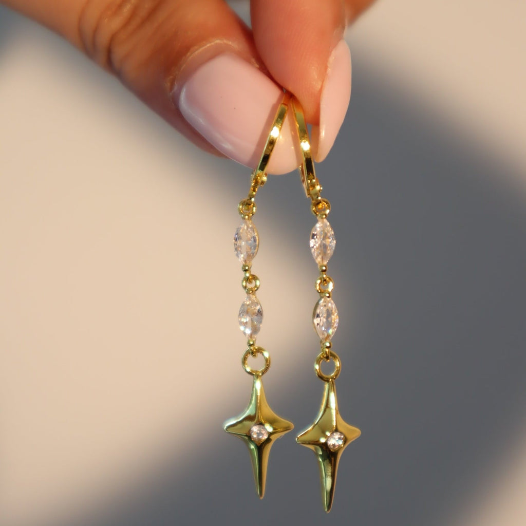 Dangly 18K Gold Star Plated Earrings
