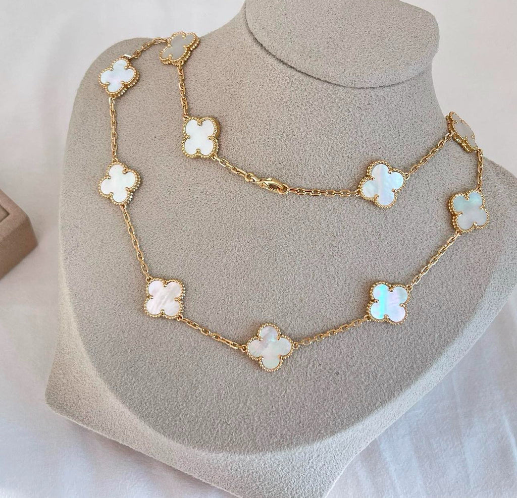 Multi Clover Gold Pearl White VC Necklace