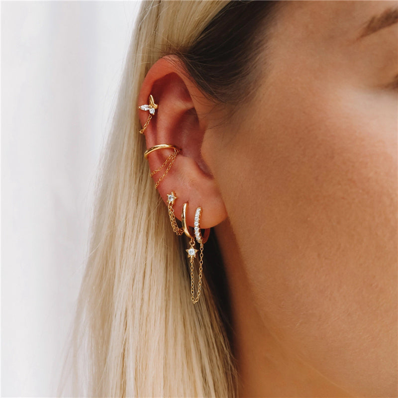 Ciara Hoop Double Chain Earrings