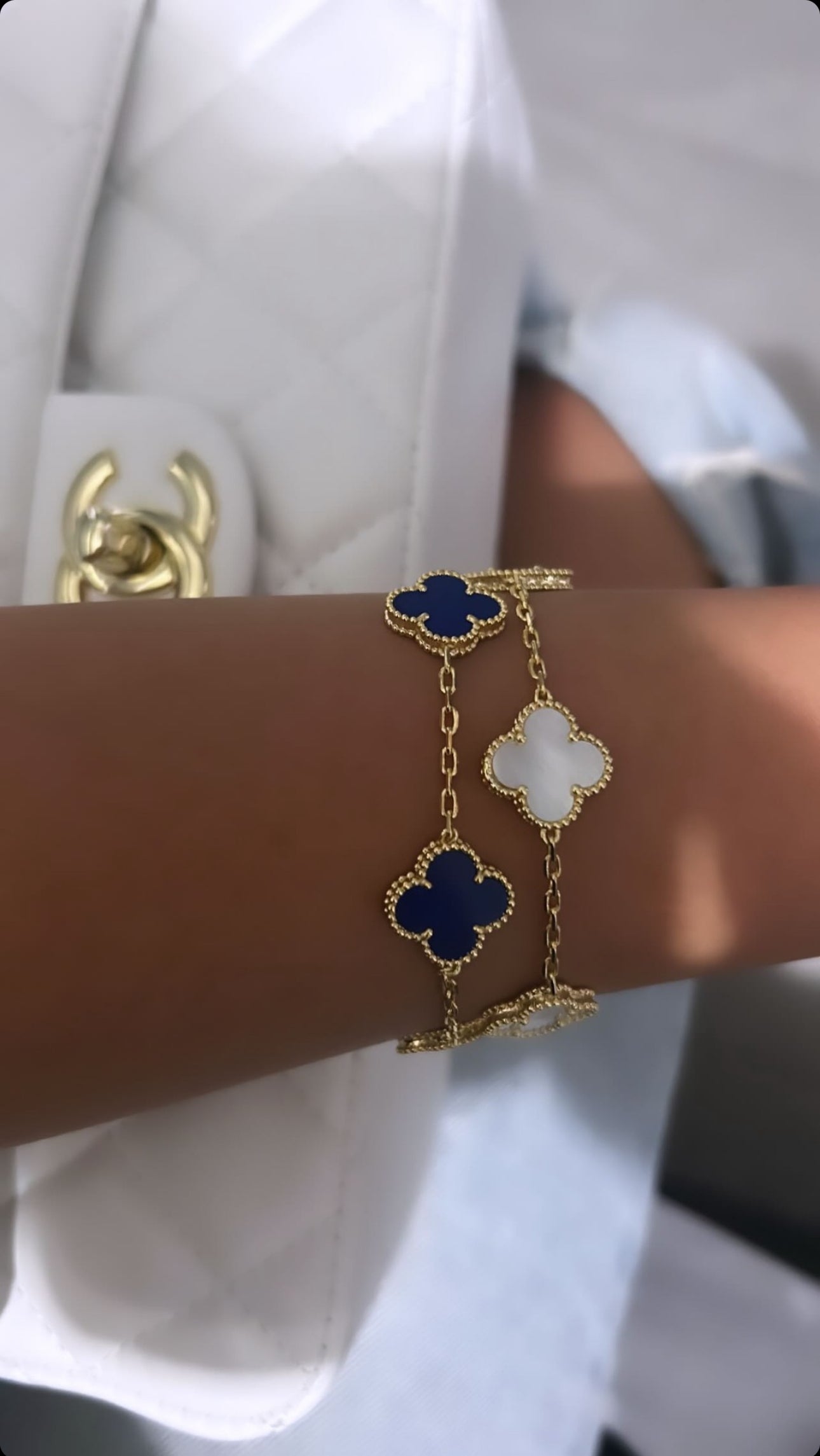 Pearl White Lindsay Bracelet (diamanté & plain)