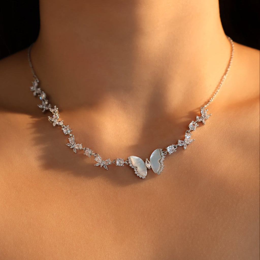 Elara Butterfly Diamanté Necklace (gold & silver)