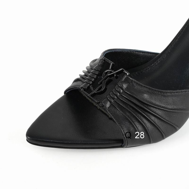 Pointed-Toe Flat Mules with Gold Accent