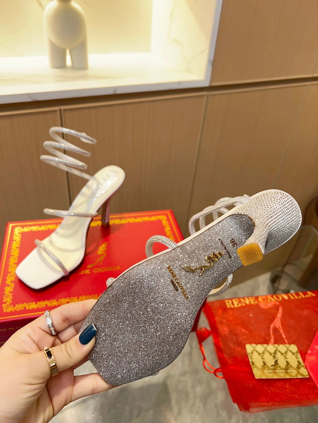 White Cleo Crystal Strap Sandals