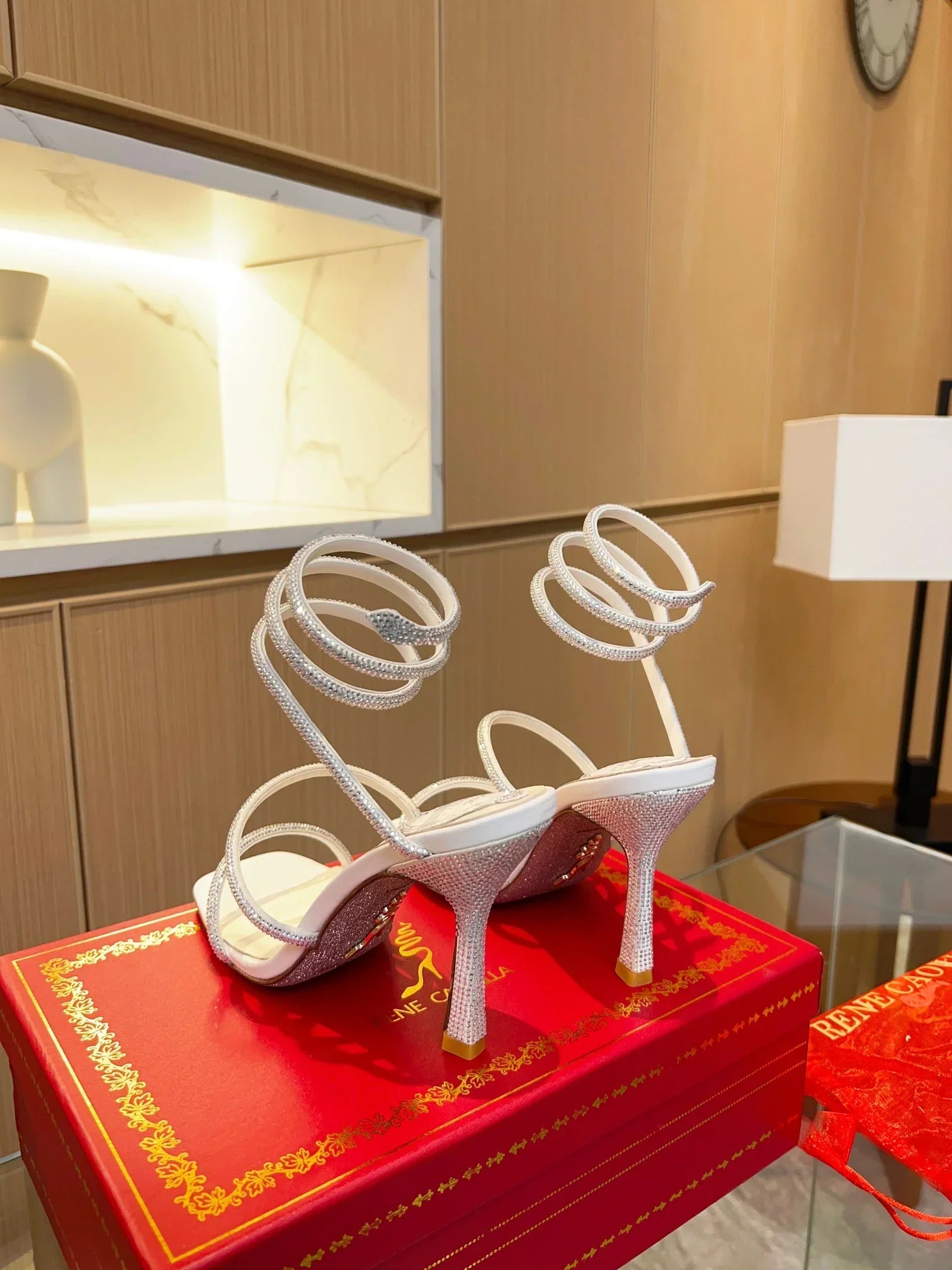 White Cleo Crystal Strap Sandals