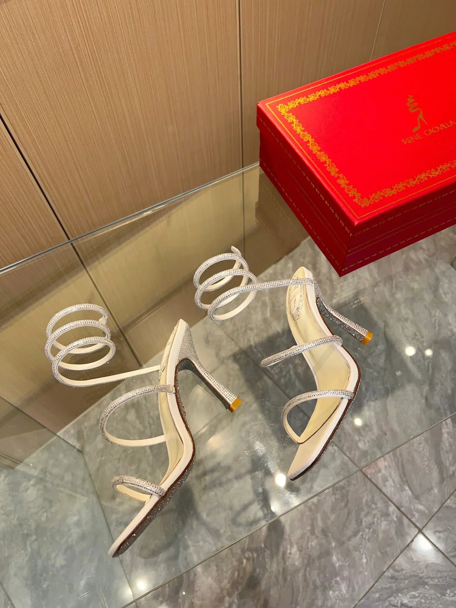 White Cleo Crystal Strap Sandals