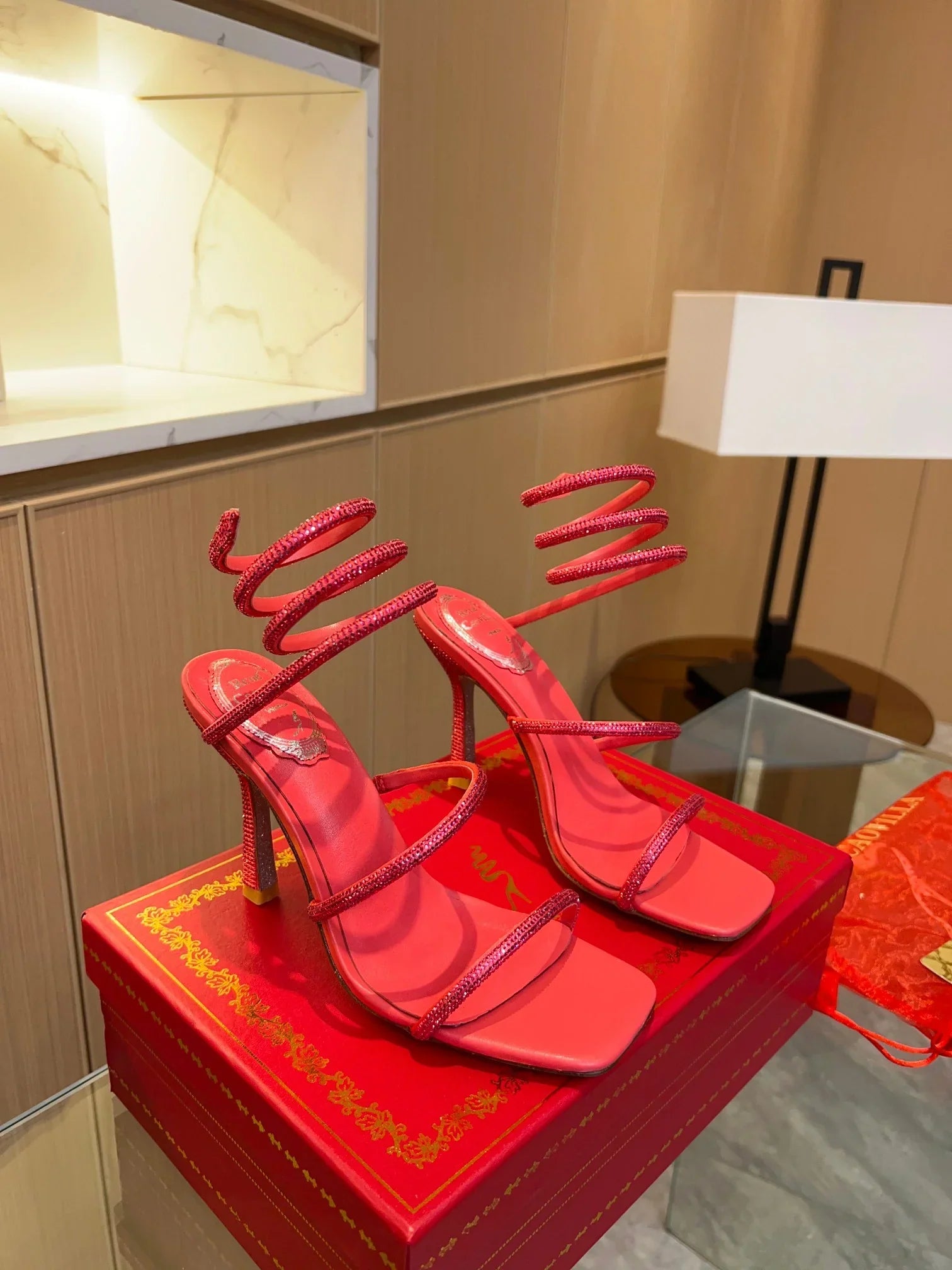 Red Cleo Crystal Strap Sandals
