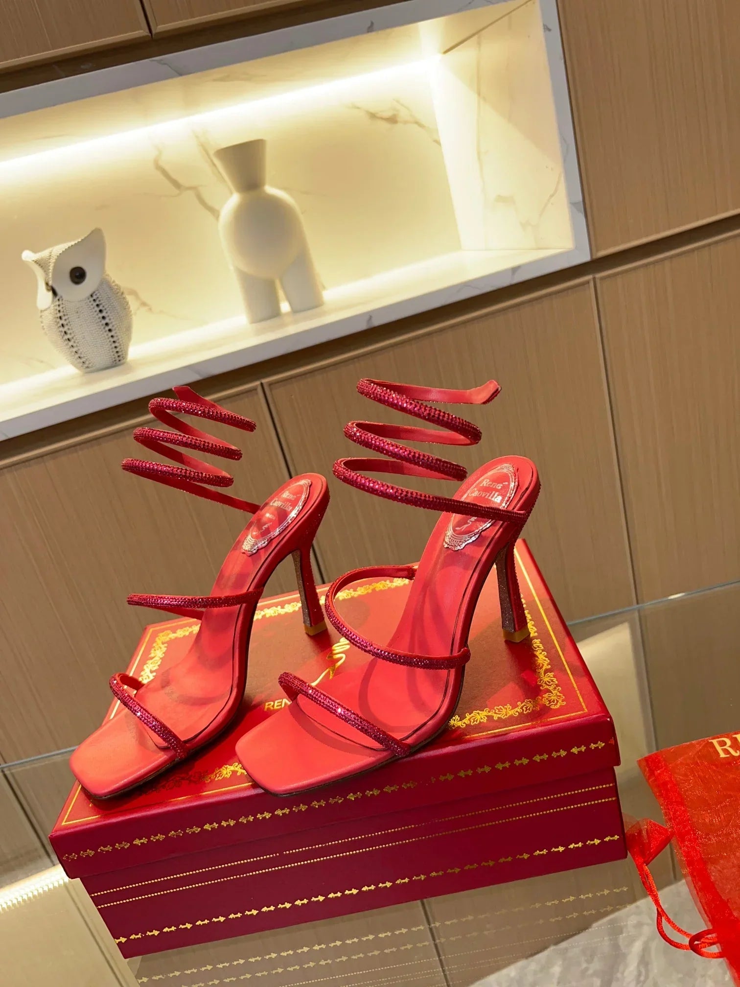 Red Cleo Crystal Strap Sandals