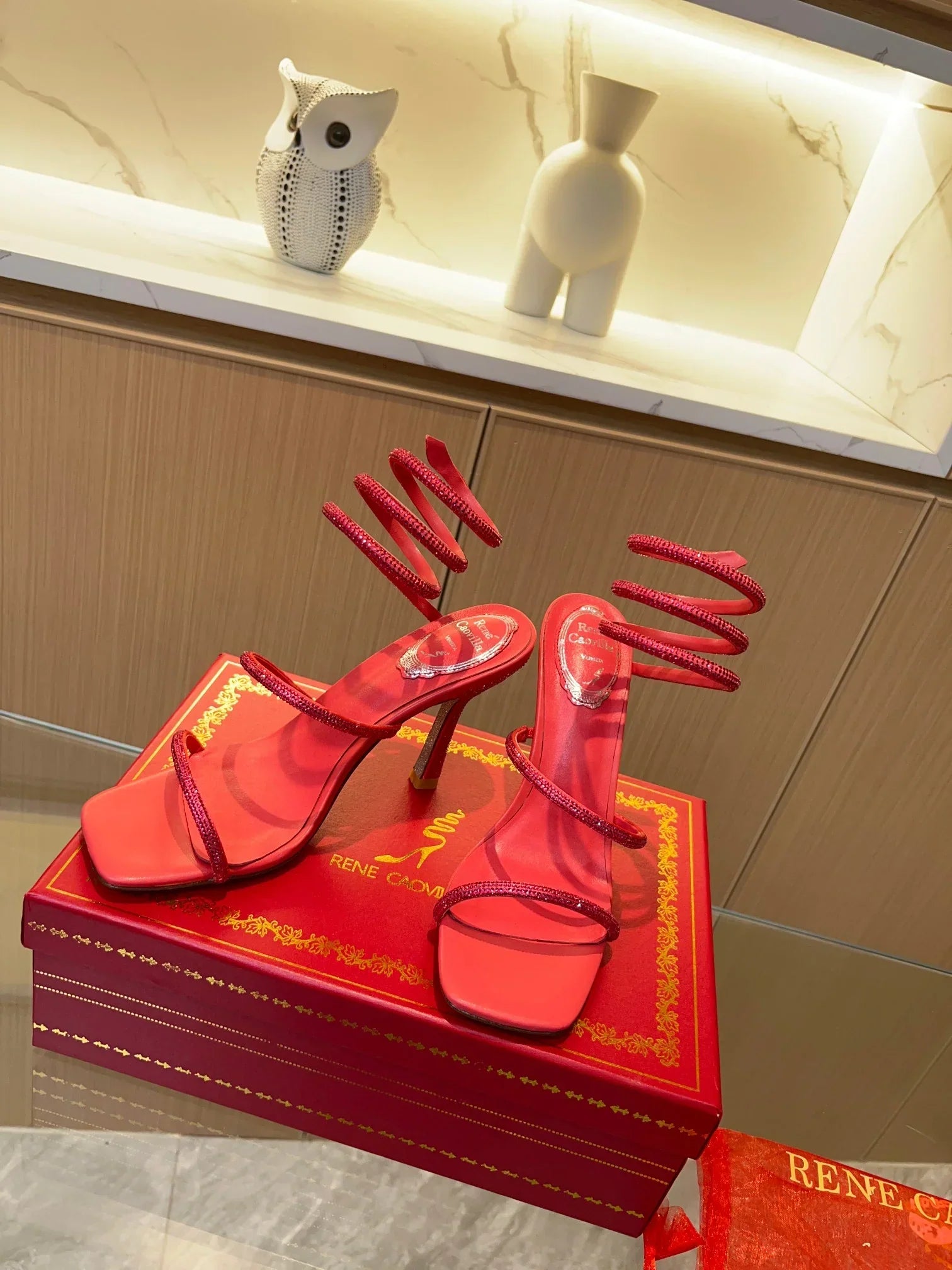 Red Cleo Crystal Strap Sandals