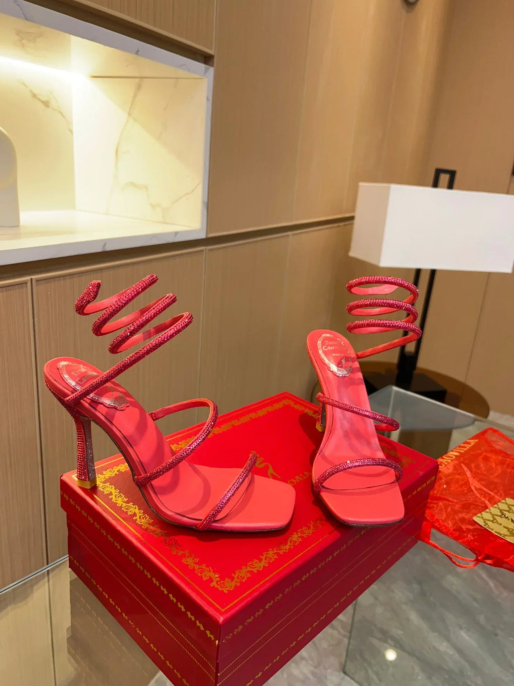 Red Cleo Crystal Strap Sandals