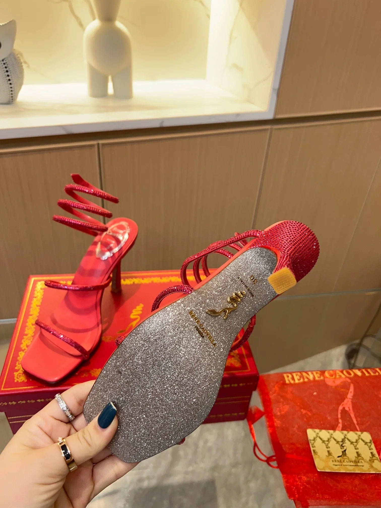 Red Cleo Crystal Strap Sandals