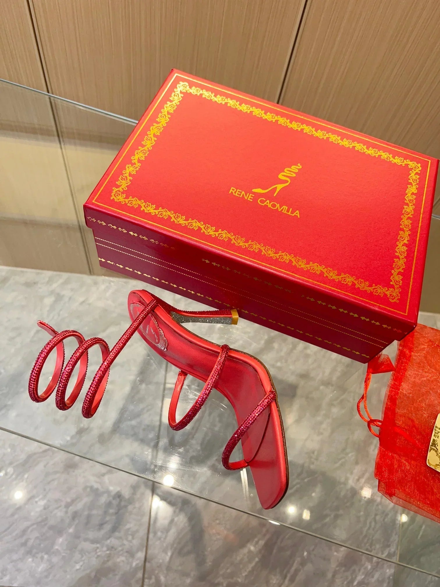 Red Cleo Crystal Strap Sandals