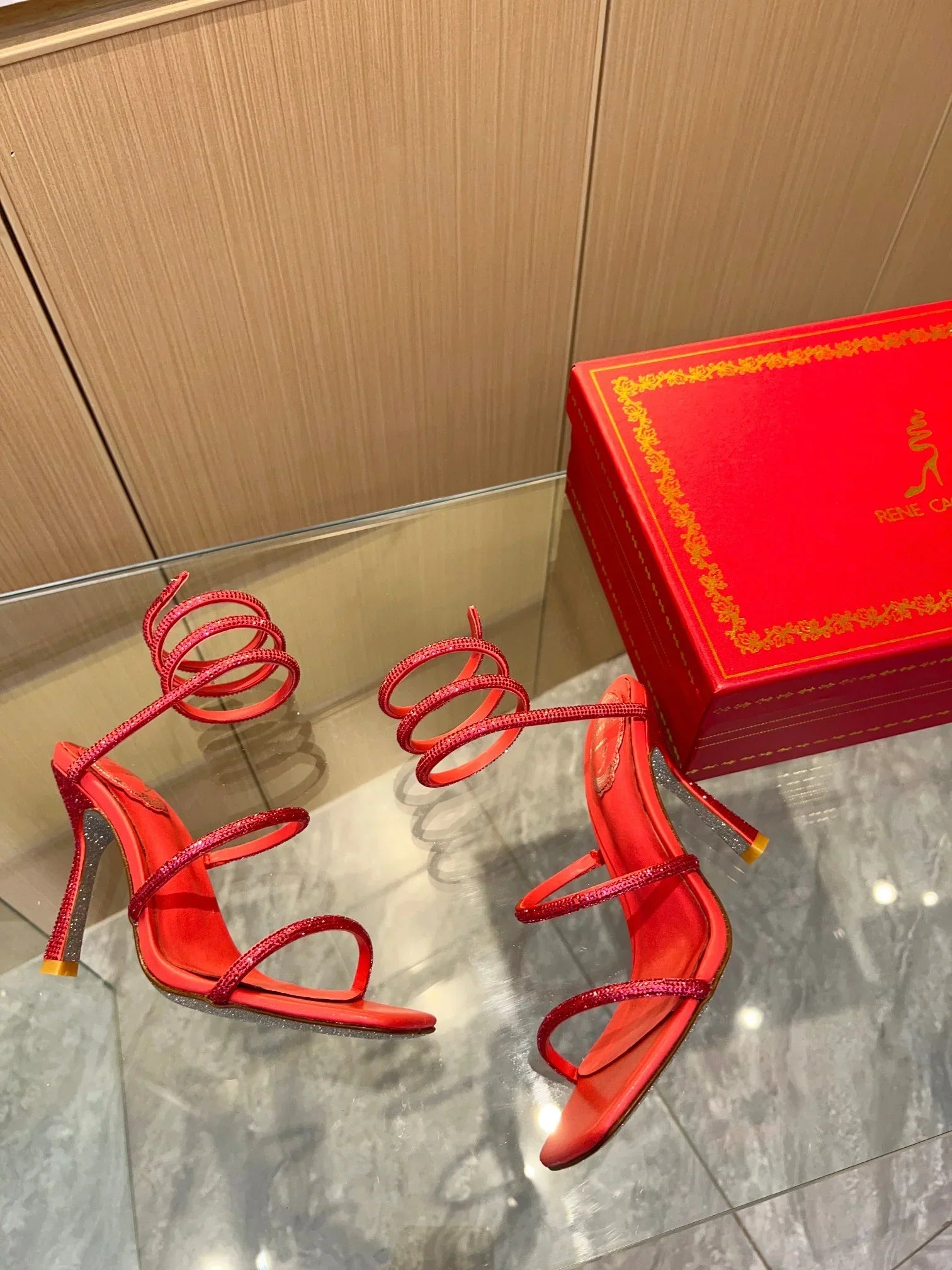 Red Cleo Crystal Strap Sandals