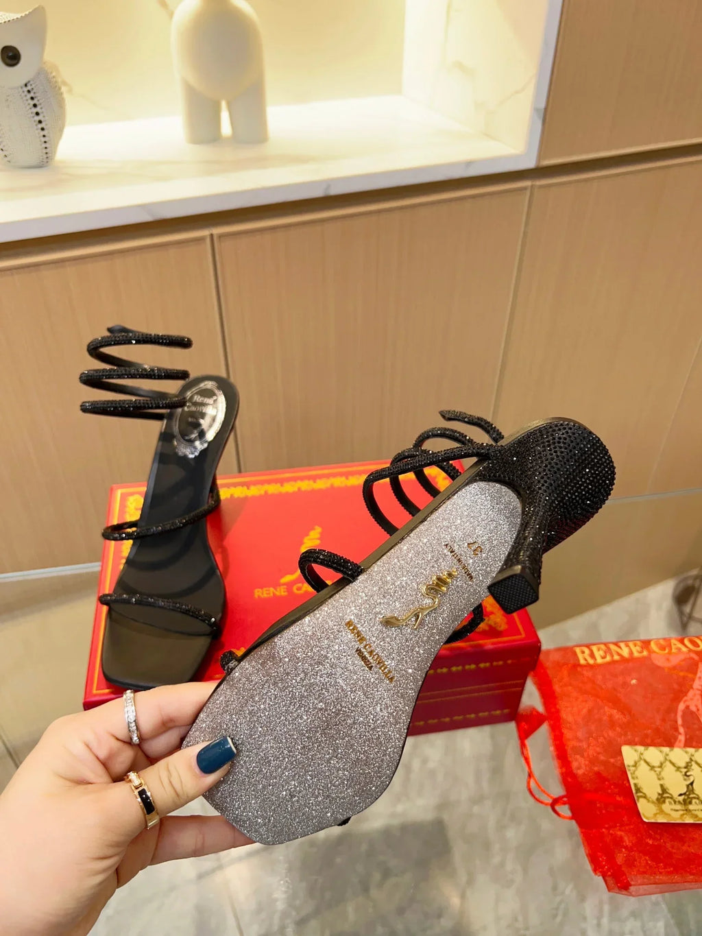 Black Cleo Crystal Strap Sandals