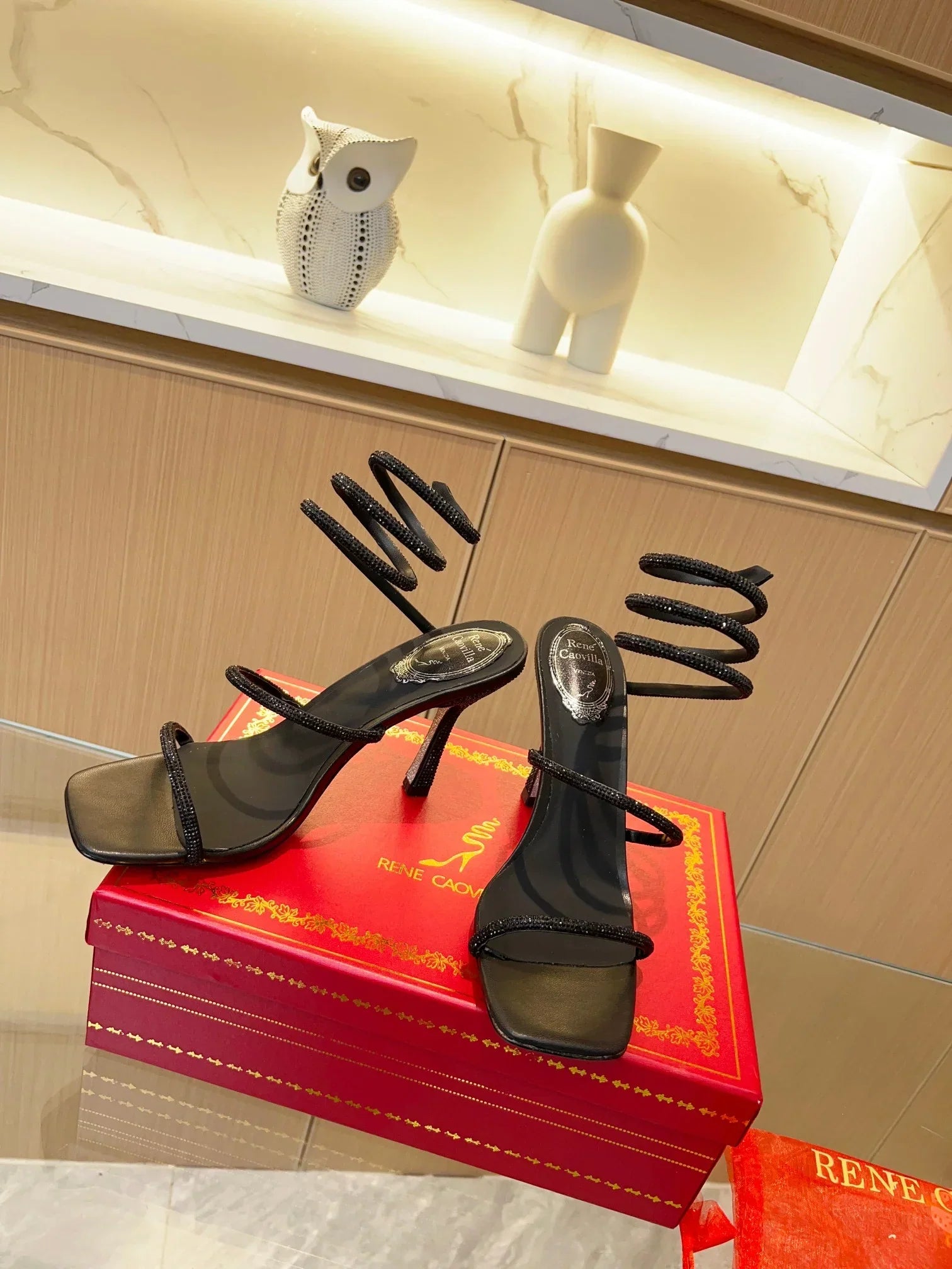 Black Cleo Crystal Strap Sandals