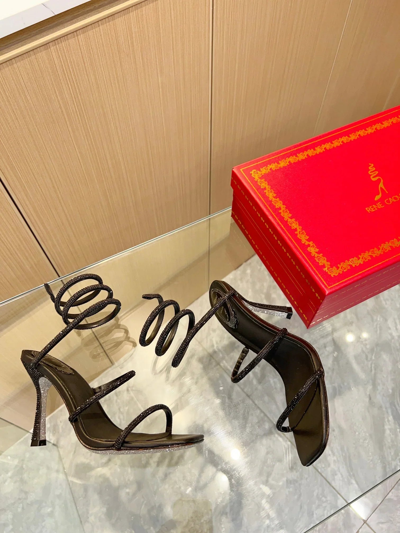 Black Cleo Crystal Strap Sandals