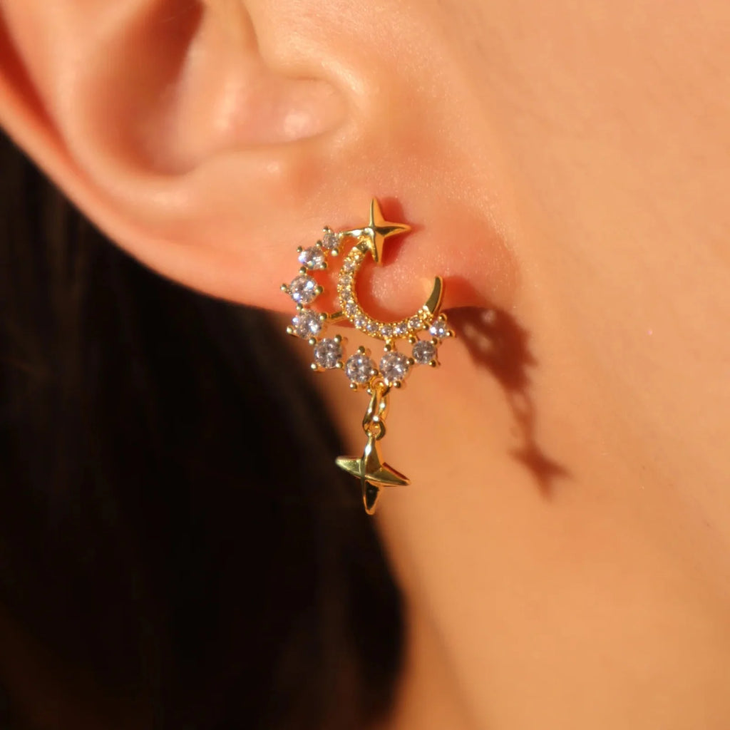 Gold Diamanté Moon & Star Earrings