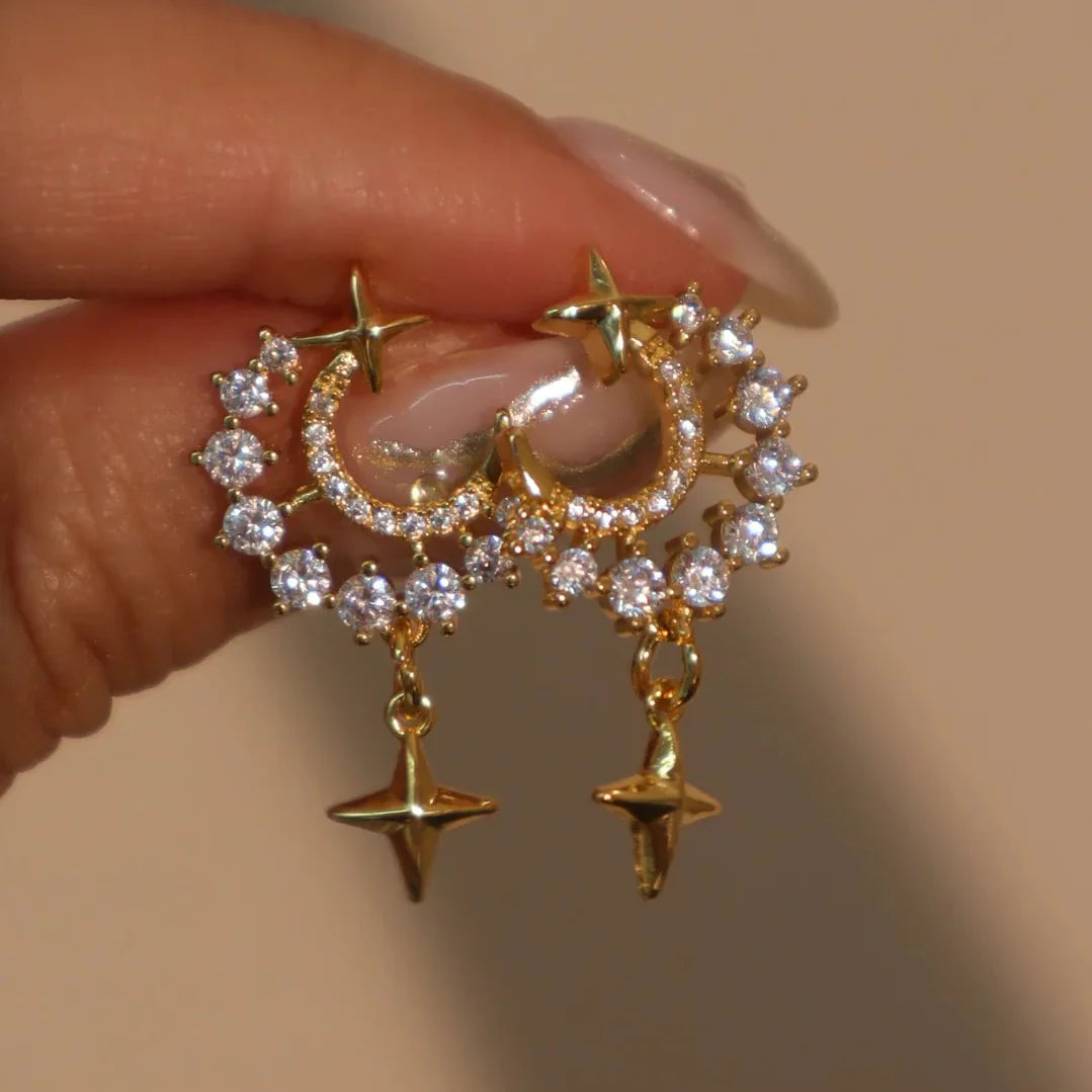 Gold Diamanté Moon & Star Earrings