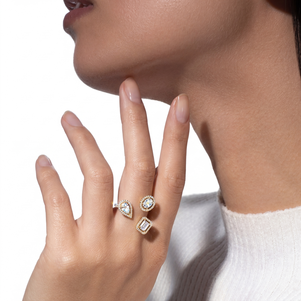 Mollyanne Triple Diamanté Ring (gold, white gold & rose gold)