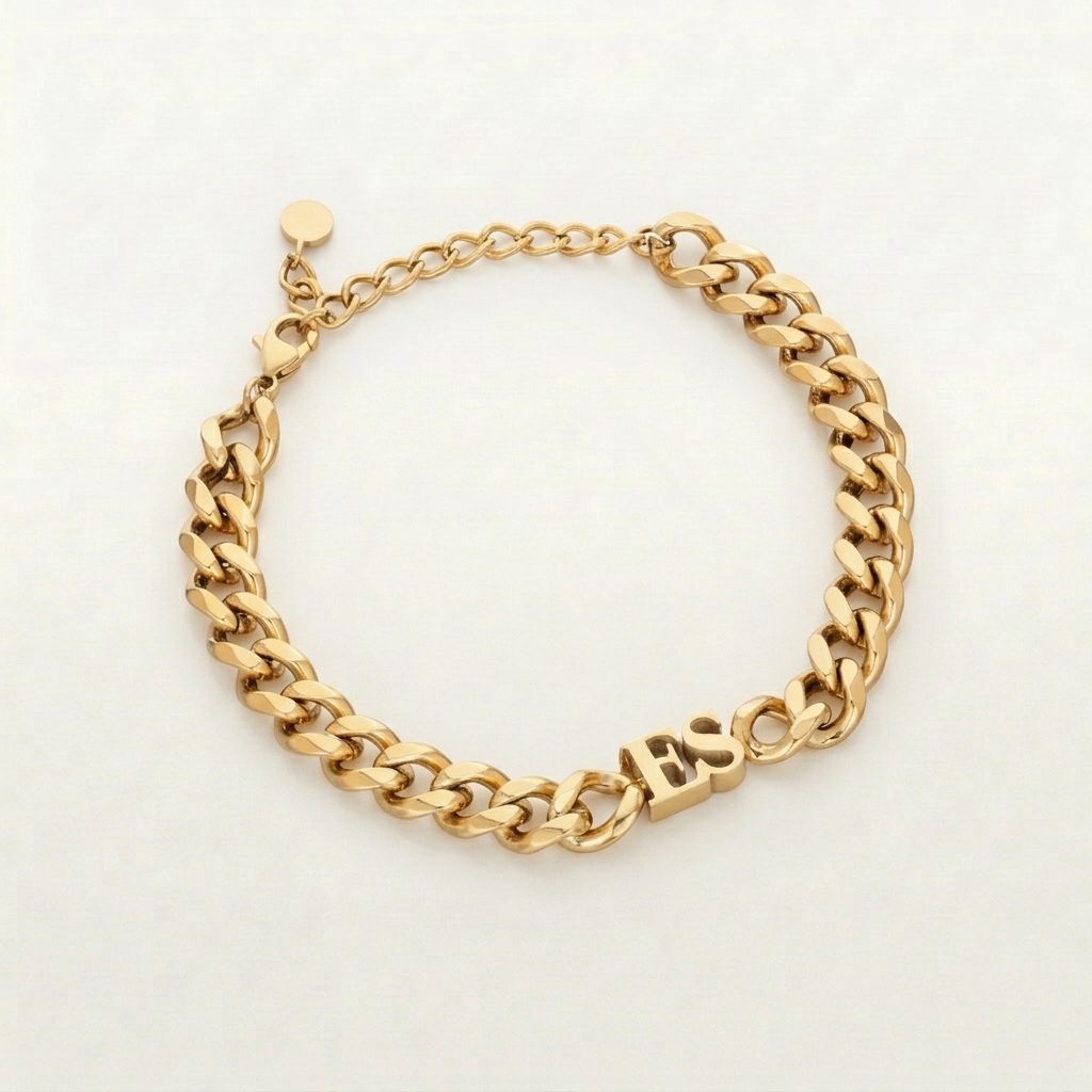 Cuban Initial Bracelet (Gold & Silver & Rose Gold)