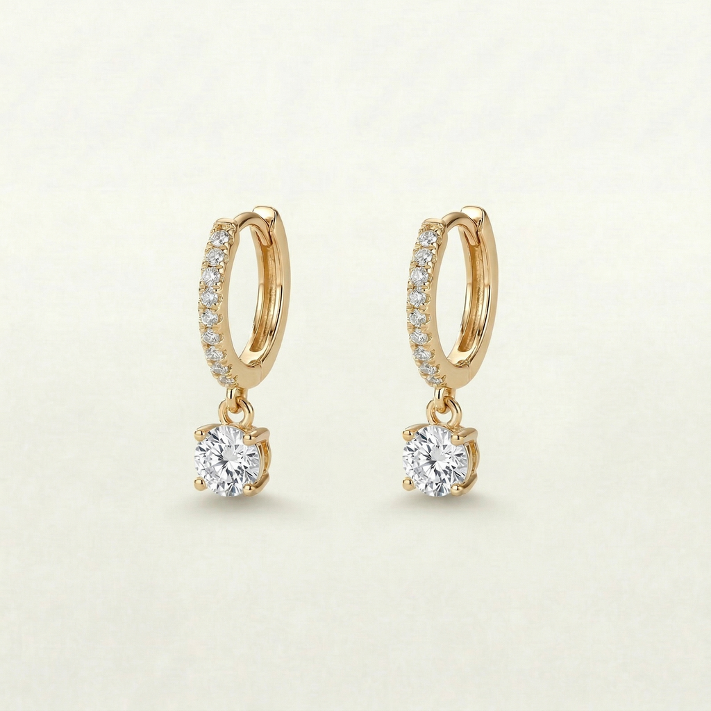 18K Gold Diamond Hoop Earrings