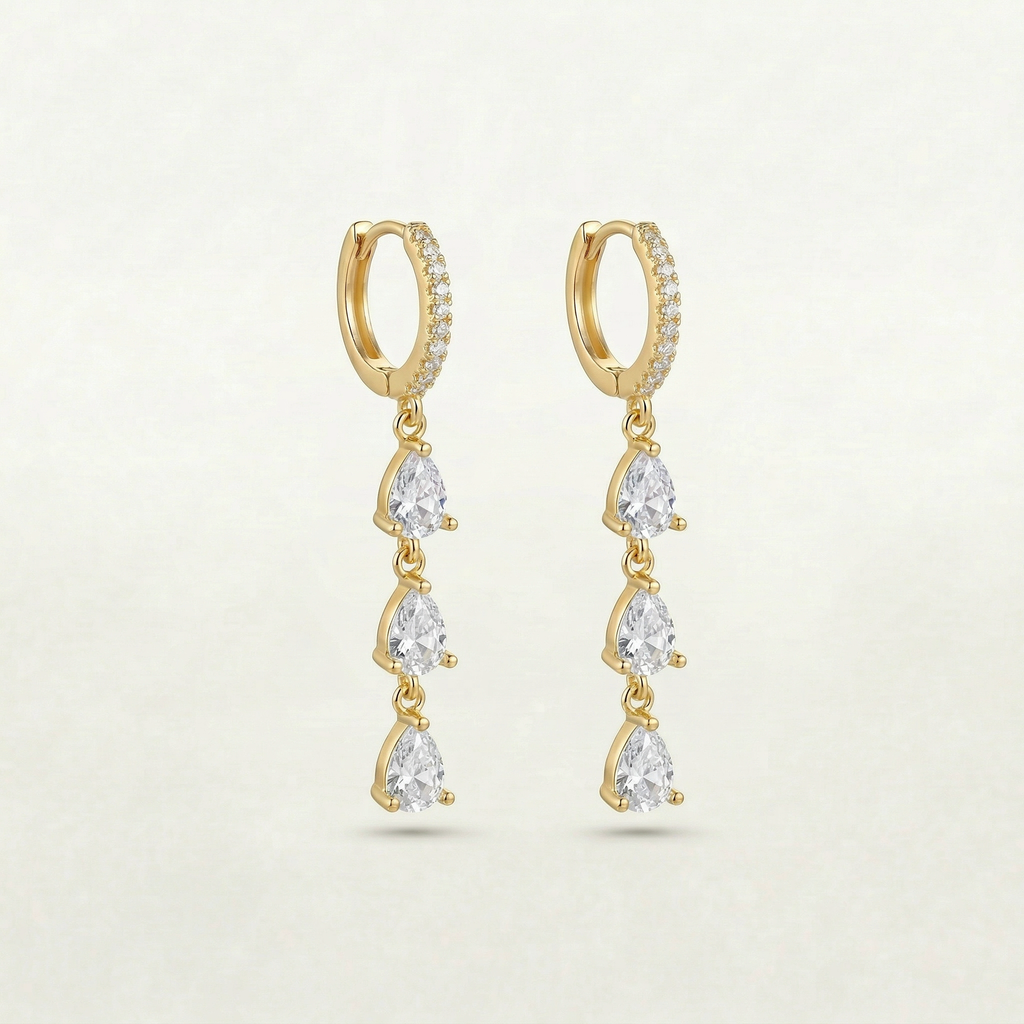 Dangling 18K Gold Plated Gem Earrings