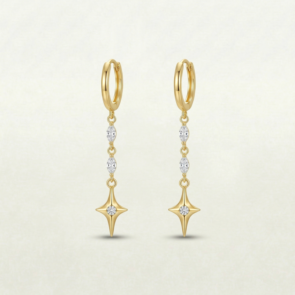 Dangly 18K Gold Star Plated Earrings