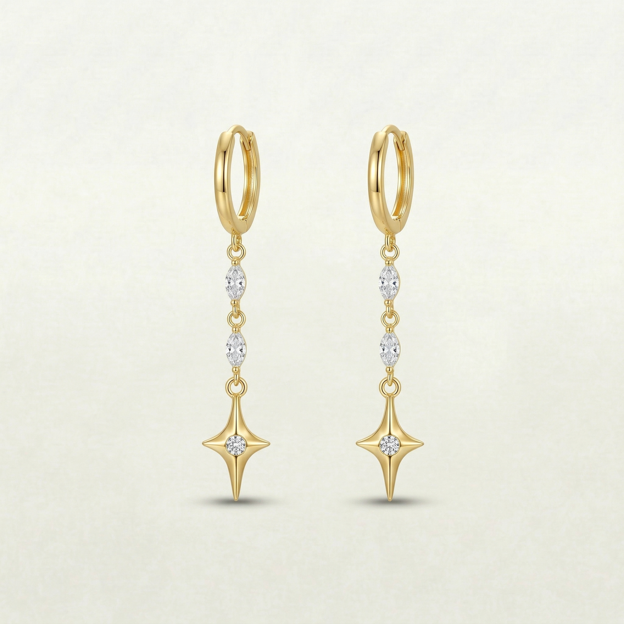 Dangly 18K Gold Star Plated Earrings