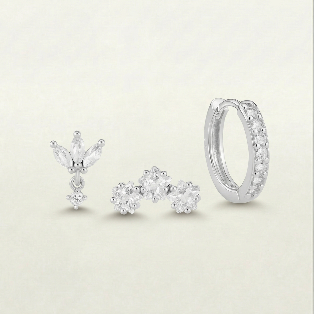 Silver Triple Star Earring Trio