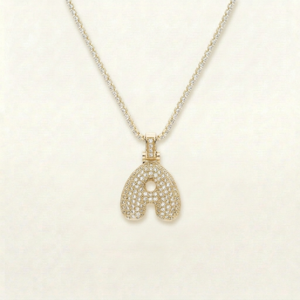 ICY Bubble Letter Initial Necklace