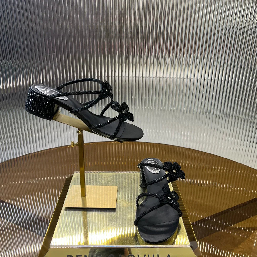 Lace Flower Crystal Sandals