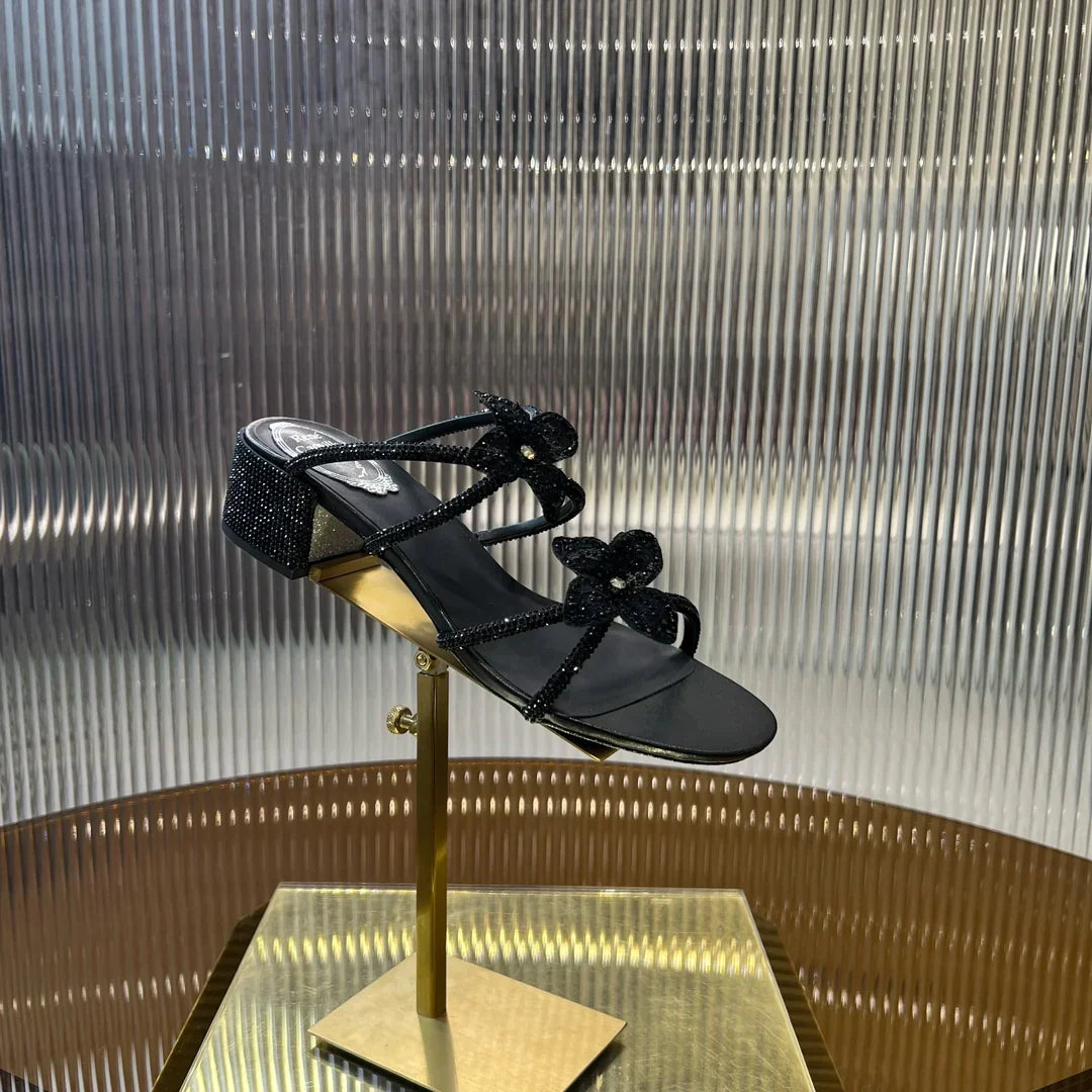 Lace Flower Crystal Sandals