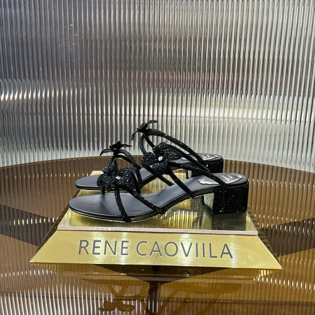 Lace Flower Crystal Sandals
