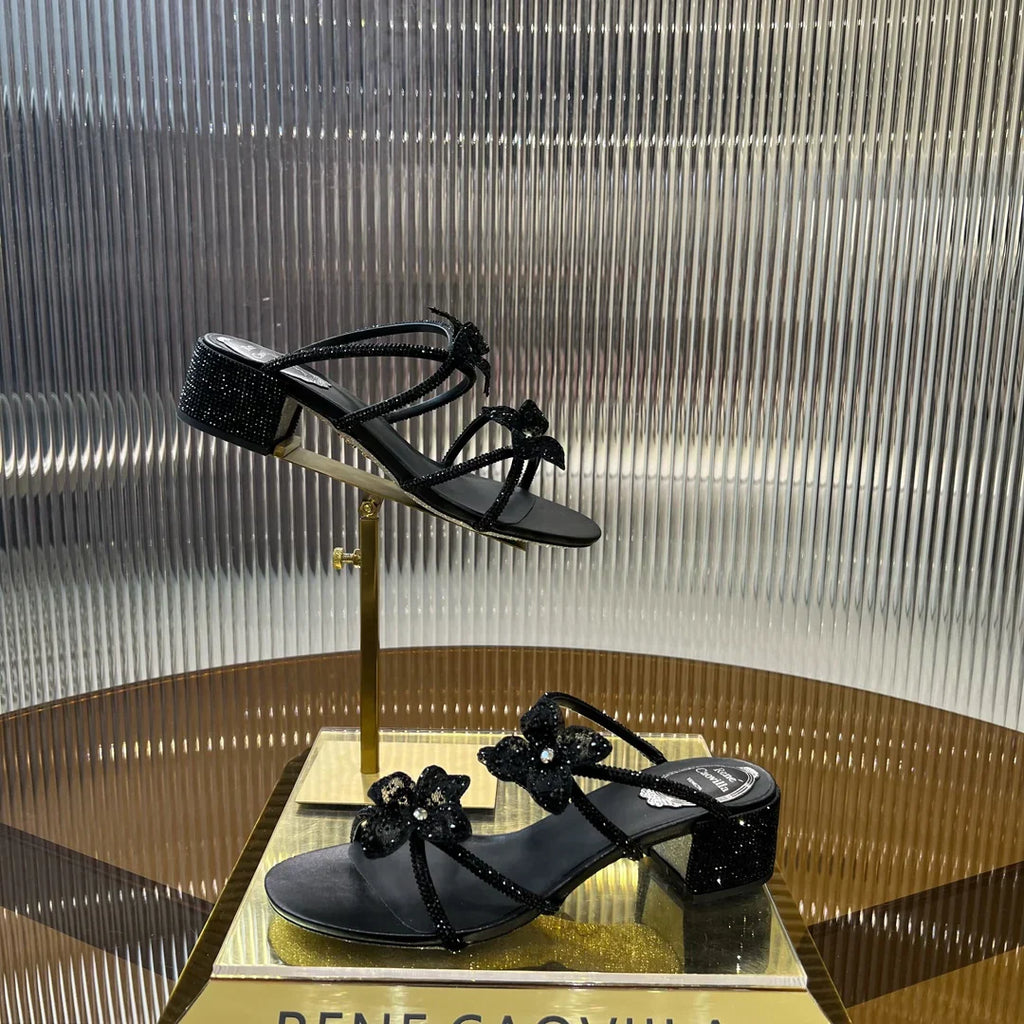 Lace Flower Crystal Sandals