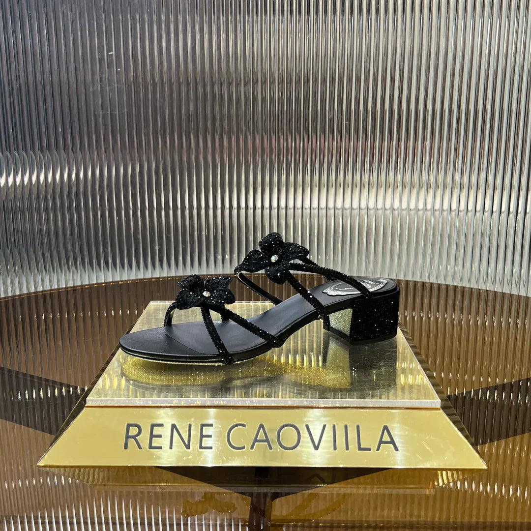 Lace Flower Crystal Sandals