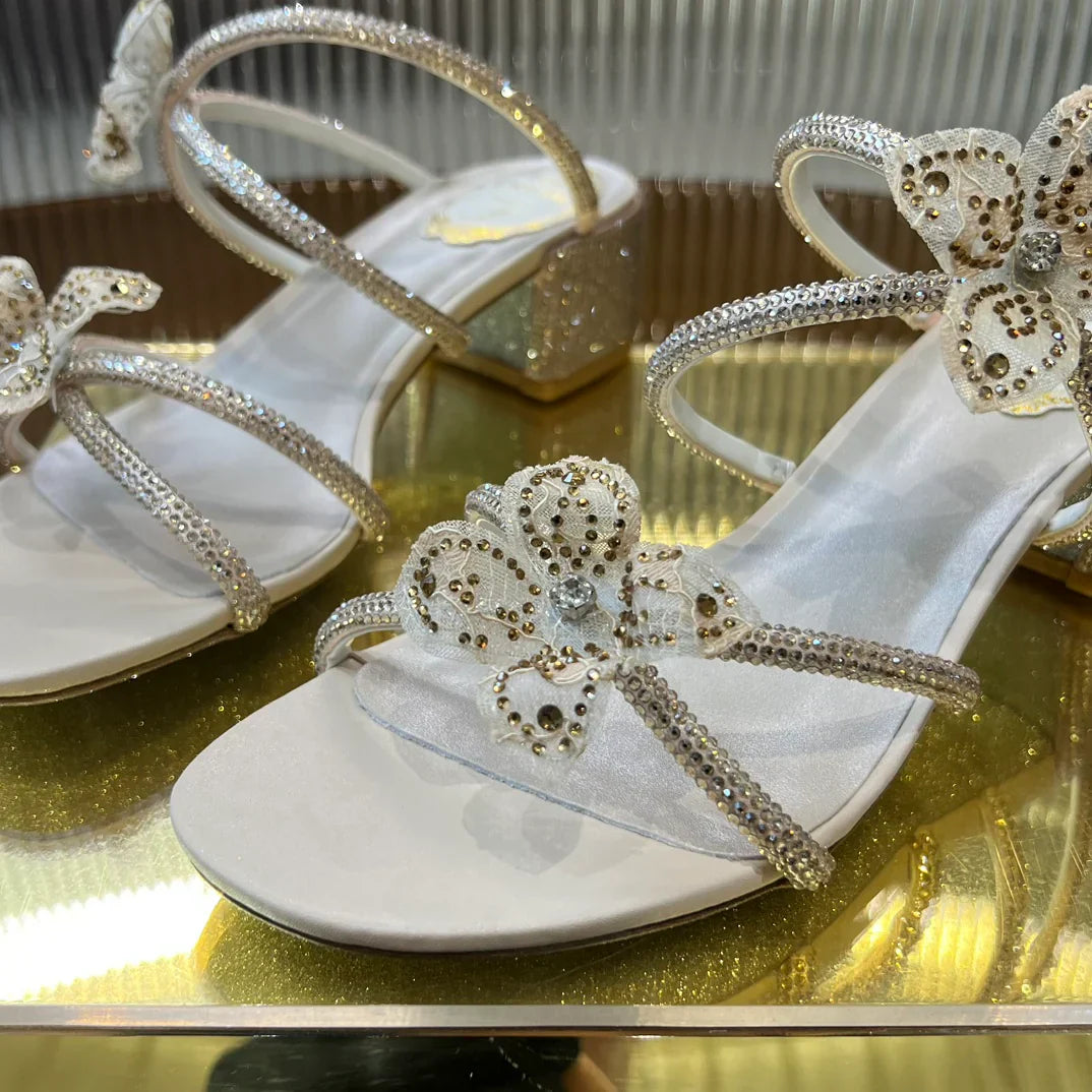 Lace Flower Crystal Sandals