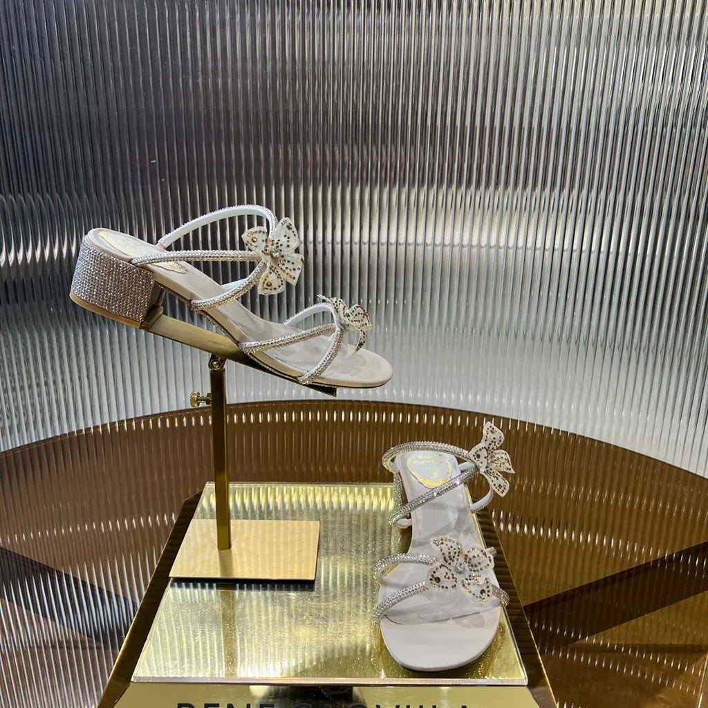 Lace Flower Crystal Sandals