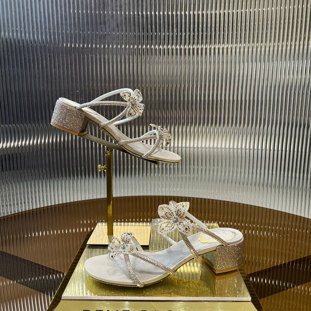 Lace Flower Crystal Sandals