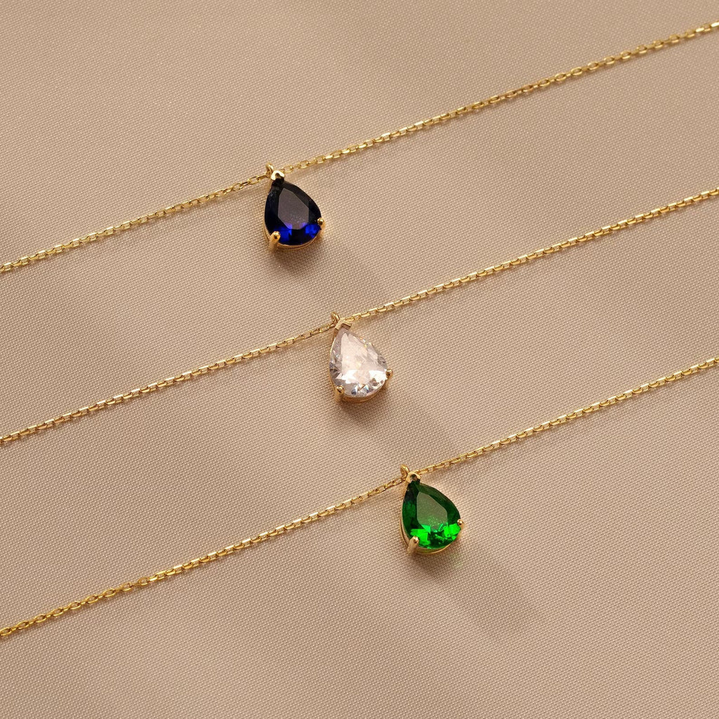 Teardrop Diamond Birthstone Necklace