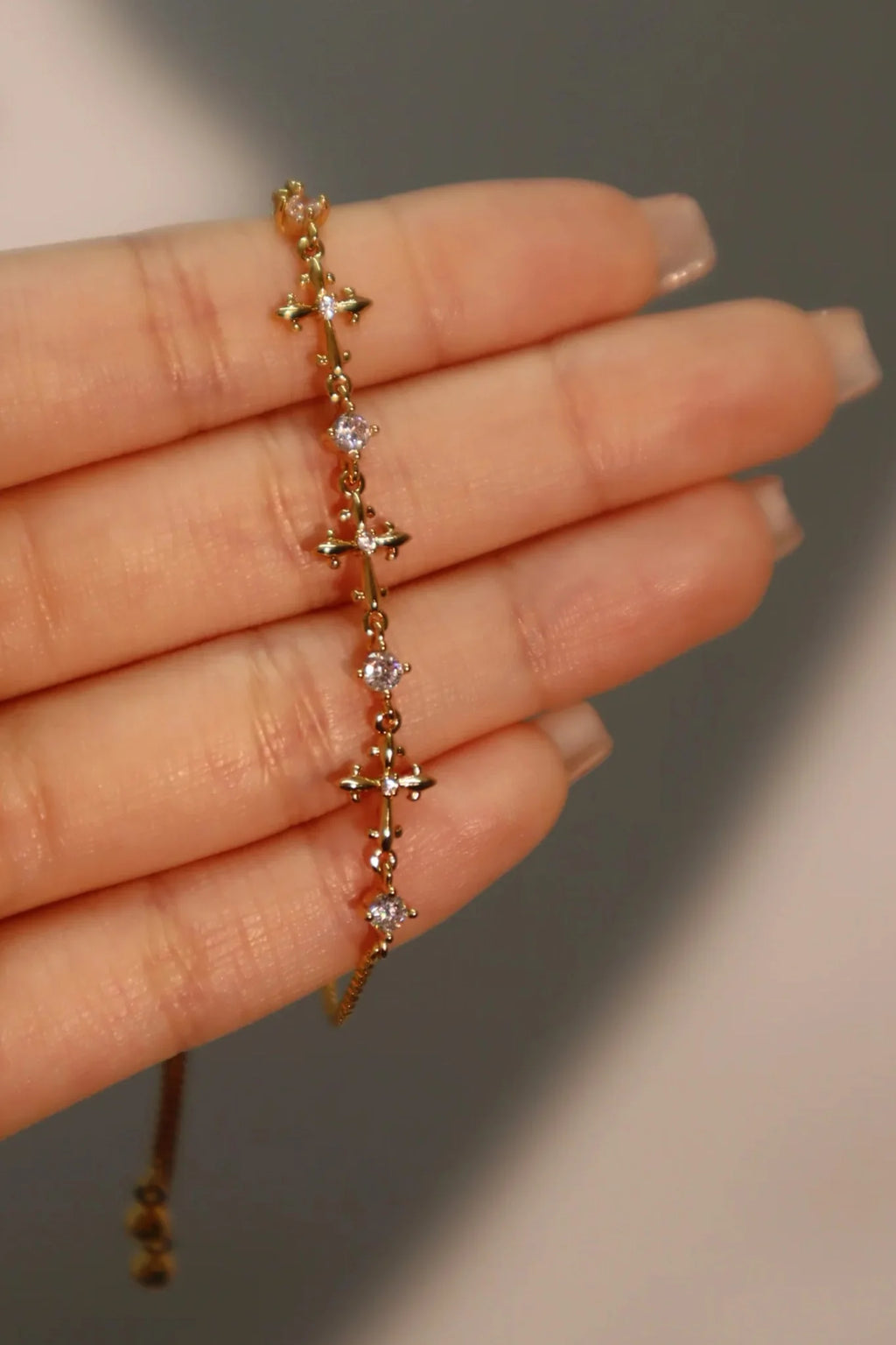 18K Gold Diamanté Multi Diamond Cross Bracelet