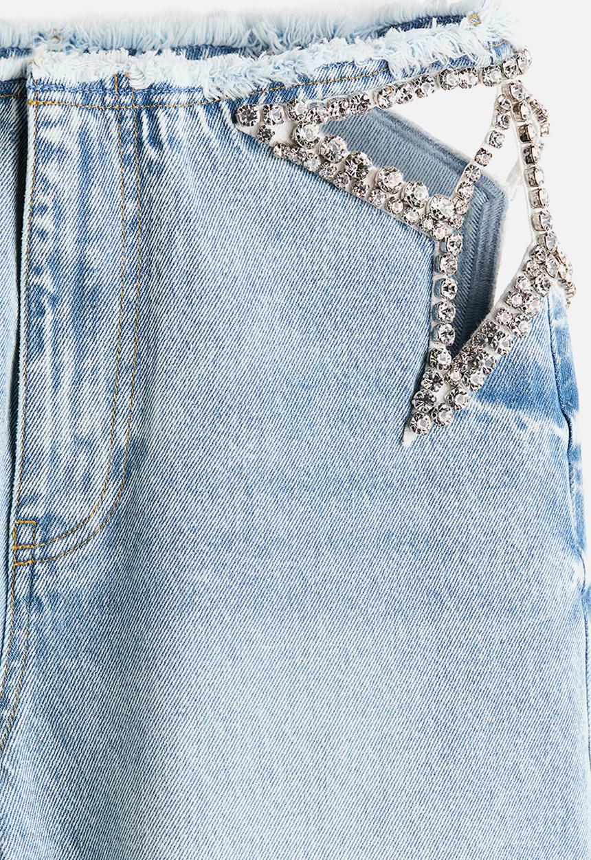 Crystal Star Cut-Out Straight-Leg Jeans - Light Denim