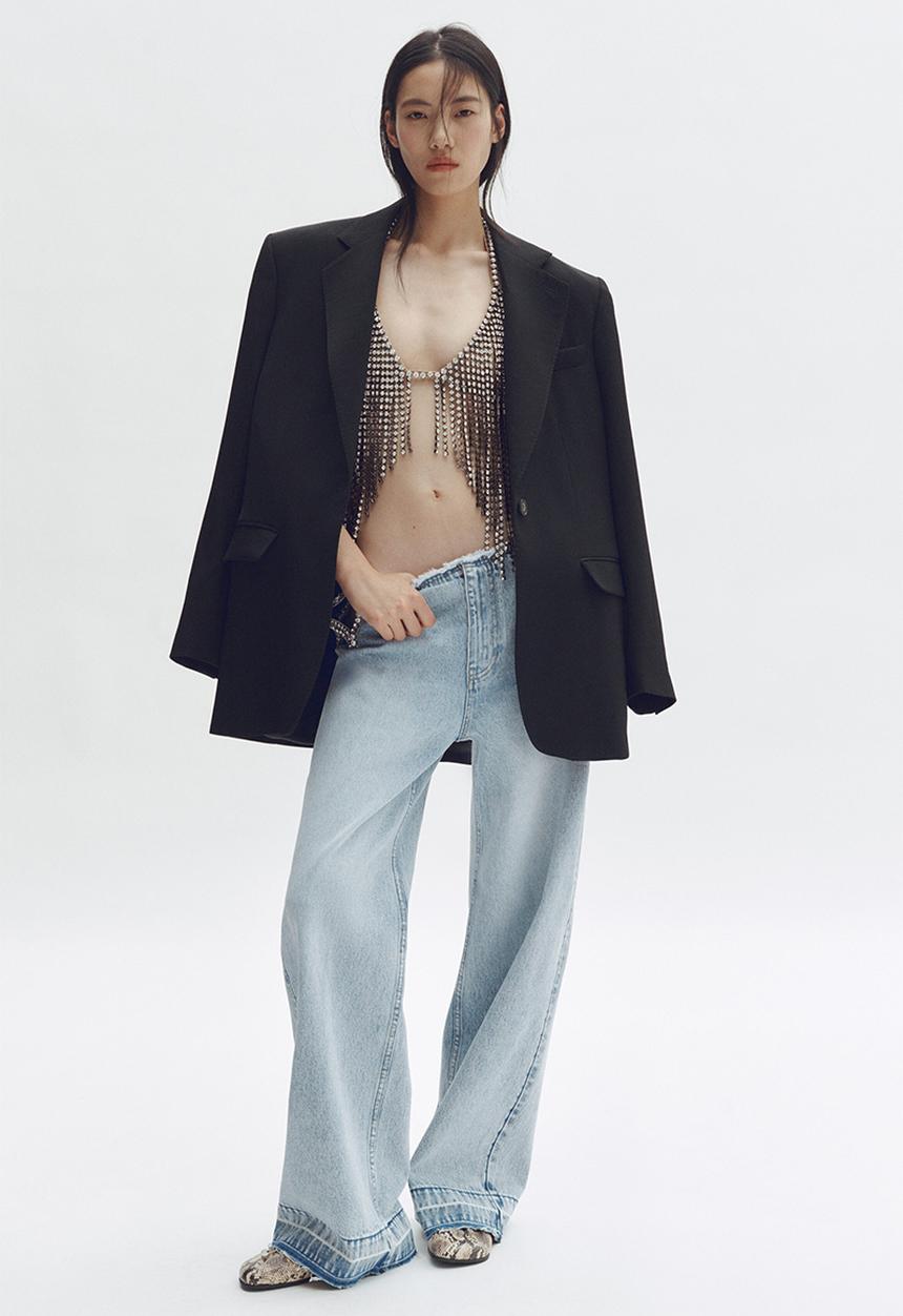 Crystal Star Cut-Out Straight-Leg Jeans - Light Denim