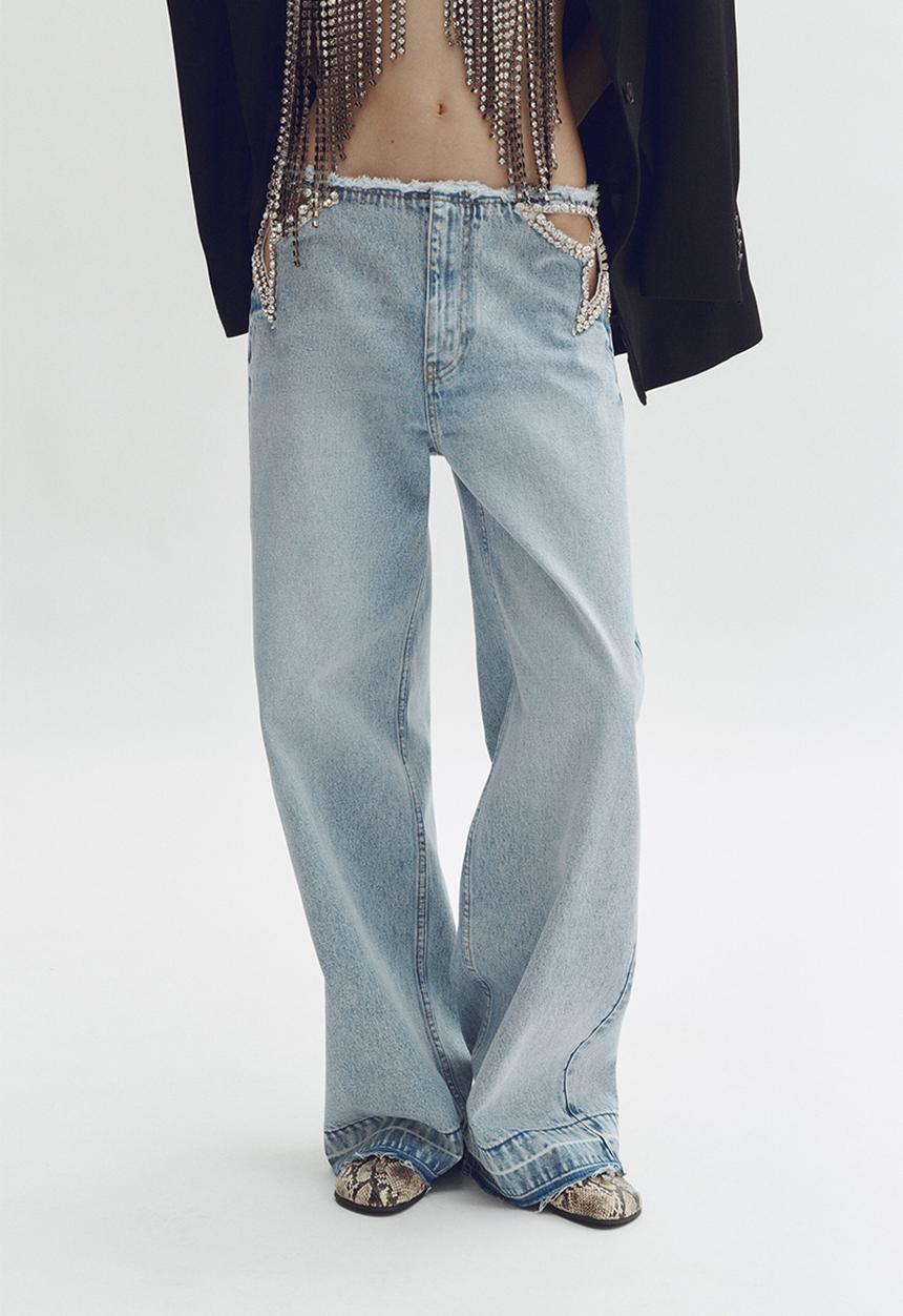 Crystal Star Cut-Out Straight-Leg Jeans - Light Denim