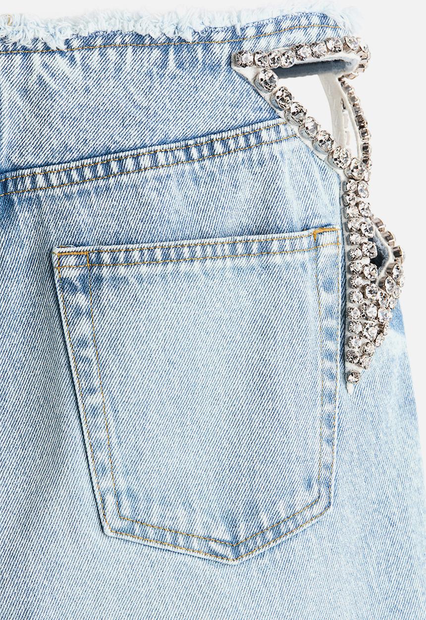 Crystal Star Cut-Out Straight-Leg Jeans - Light Denim