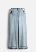 Crystal Star Cut-Out Straight-Leg Jeans - Light Denim