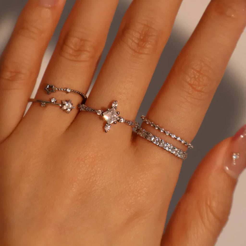 925 Sterling Diamanté Double Layer Ring