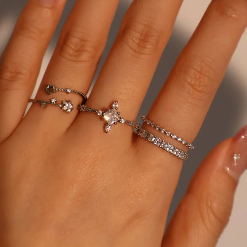 925 Sterling Diamanté Double Layer Ring